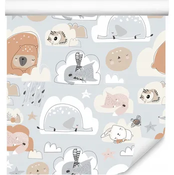 Fototapeta Tapeta v Rolích pro Děti ZVÍŘÁTKA Obláčky Hvězdy Pohádka Medvídci