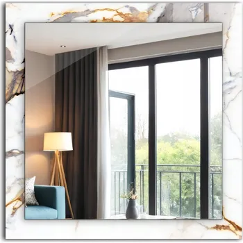 Zrcadlo Krásné čtvercové zrcadlo na zeď, dekorativní potisk Mramor s žilkami, 60 x 60 cm