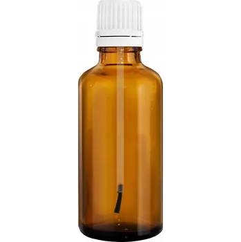 Láhev SKLENĚNÁ LAHVIČKA 50ML HNĚDÁ S VÍČKEM A BÍLÝM ŠTĚTEČKEM