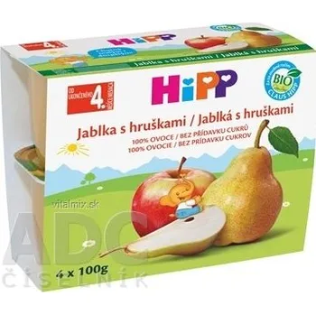 HiPP Příkrm BIO 100% Ovoce Jablka s hruškami (od ukonč. 4. měsíce) 4x100 g