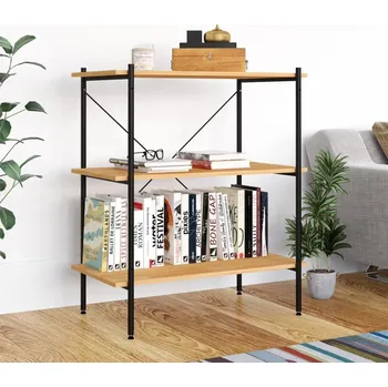 Knihovna ZBXL 3patrový regálový díl černý a dubový 80 x 40 x 92 cm