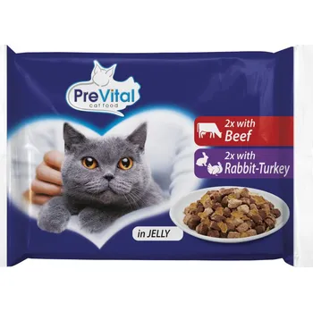 Krmivo pro kočku PreVital Kapsička Kočka hovězí, krůta-králík 4 x 100g v želé