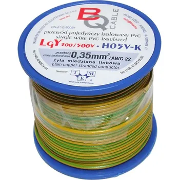 elektrický kabel Vodič LgY Kulatý ohebný 1x0,35 mm2 25 m Žluto-zelený