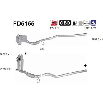 Filtr pevných částic Filtr sazových částic, výfukový systém AS FD5155