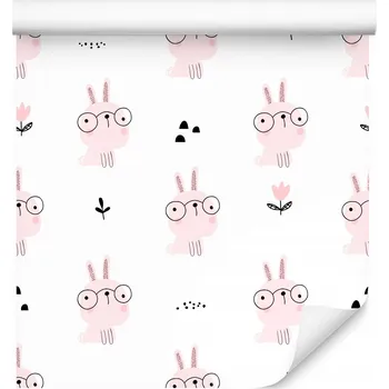 Fototapeta Tapeta pro dívky Zajíčci s brýlemi Růžová