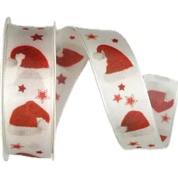 Stuha Stuha vánoční SANTAS HUT bílá 25mm x 3m (7,-Kč/m) (Stuha vánoční, taftová, jednostranný fotopotisk, s vlascem v lemu)