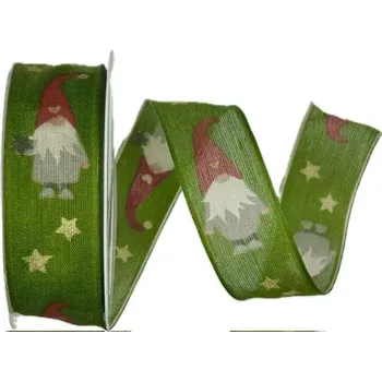 Stuha Stuha vánoční bavlněná CHRISTMAS ELF GREEN zelená 25mm x 2m (10,-Kč/m) (Vánoční stuha bavlněná, potisk, oboulící, s drátkem v lemu)