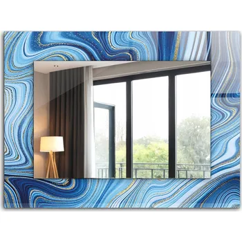 Zrcadlo Loftové závěsné zrcadlo s potiskem XXL 80x60 cm Abstraktní modrý vzor