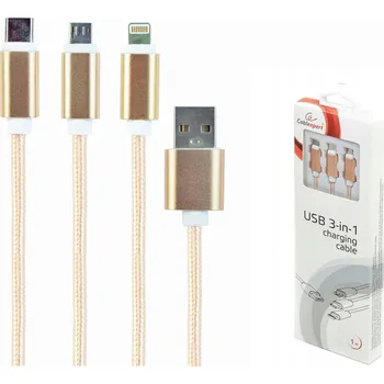 Datový kabel Kabel Gembird USB - USB typ C / microUSB / Lightning, 1 m, zlatý