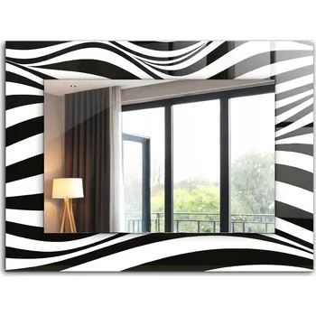 Zrcadlo Krásné moderní zrcadlo s ozdobným rámem dekor loft 80x60 Černo-bílé vlny