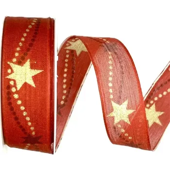 Stuha Stuha vánoční GALAXIE RED červená 25mm x 3m (9,-Kč/m) (Vánoční stuha bavlněná, červená, se zlatým potiskem a drátkem v lemu)