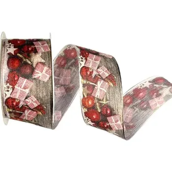 Stuha Stuha vánoční s fotopotiskem DÁRKY červená 40mm x 2m (14,-Kč/m) (Vánoční stuha bavlněná, jednostranný fotopotisk, s vlascem v okrajích)