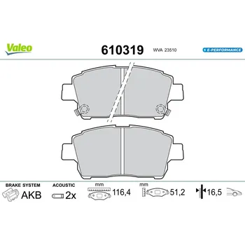 Brzdová destička Sada brzdových destiček, kotoučová brzda VALEO 610319