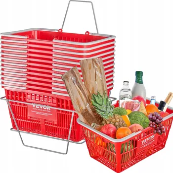 Nákupní košík VEVOR Nákupní Košík 12 Ks Červený Nosnost 9,1 KG, Objem 21 L, Rozměry 420x300x210 MM