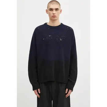 Pánský svetr Vlněný svetr 032C ''Lazer Selfie'' Sweater pánský, tmavomodrá barva, lehký, F24-URK-1512-050, M, 59X