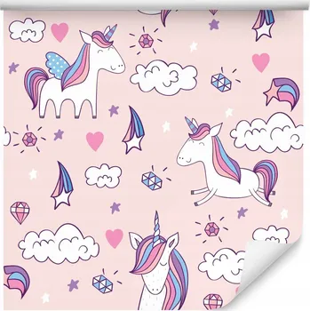 Fototapeta Tapeta pro děti jednorožec DUHA hvězdičky mráčky