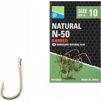 Rybářský háček PRESTON PŘÍRODNÍ RYBÁŘSKÉ HÁČKY N-50 VELIKOST 18