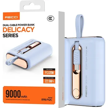 Powerbanka RYCHLÁ POWERBANKA 9000MAH 22,5W 3A PD SE ZABUDOVANÝMI KABELY USB-C A LIGHTNING