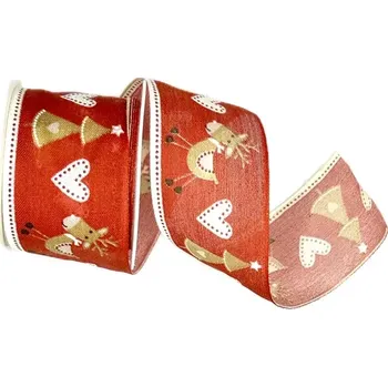 Stuha Stuha vánoční REINDEER RED červená 40mm x 2m (14,-Kč/m) (Vánoční stuha látková, jednostranný potisk, s vetkaným vlascem)