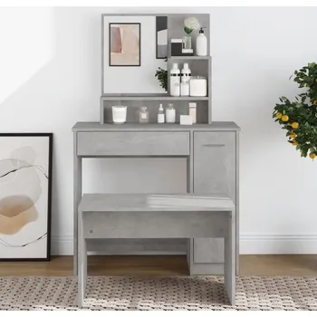 Noční stolek Nábytek XL Toaletní stolek se zrcadlem betonově šedý 86,5 x 35 x 136 cm 802961