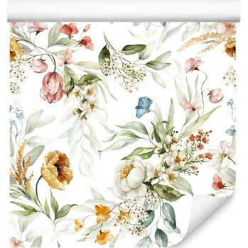 Fototapeta Tapeta do ložnice Boho styl Barevné KVĚTY Akvarel Příroda Rostliny
