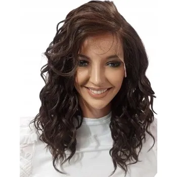 Paruka Dlouhá vlnitá paruka bez ofiny Portugalic mono part lace - hnědá / termo