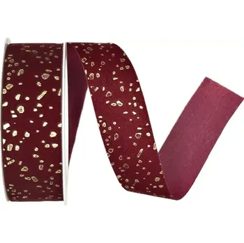 Stuha Stuha vánoční sametová VELUTTO STARDUST BURGUNDY bordó 25mm x 3m (12,-Kč/m) (Vánoční stuha sametová, bordó, zlatý potisk)