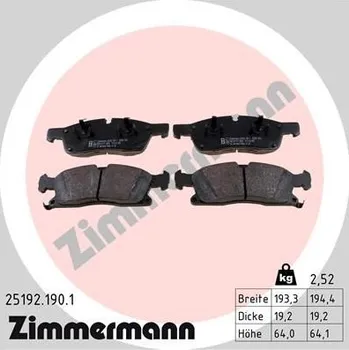 Brzdová destička Sada brzdových destiček, kotoučová brzda ZIMMERMANN 25192.190.1