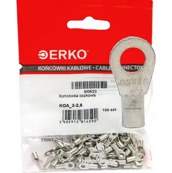 elektrický kabel 100x Měděné kabelové oko 1,5 až 2,5 mm² pro šroub M3 ERKO KOA