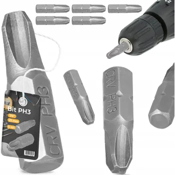 Bit 5x BIT ŠROUBOVÁKU PH3 Philips 25mm MAGNETICKÝ ŠROUBOVACÍ HROT 1/4 Ocel