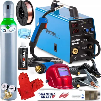 Svářečka INVERTOROVÁ SVÁŘEČKA SHERMAN 200 SPEEDY MIG MAG MMA 230V 200A IGBT SADA