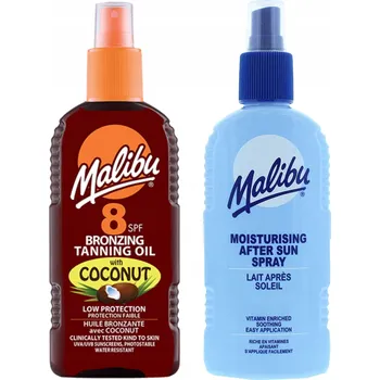 Přípravek na opalování Malibu Opalovací olej s kokosem SPF8 200 Ml + Balzám Ve Spreji po opalování