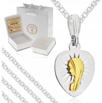 Řetízek STŘÍBRNÝ ŘETÍZEK + POZLACENÝ MEDAILON 925 PRO DÍVKU KE SVATÉ PŘIJÍMÁNÍ, KŘTU