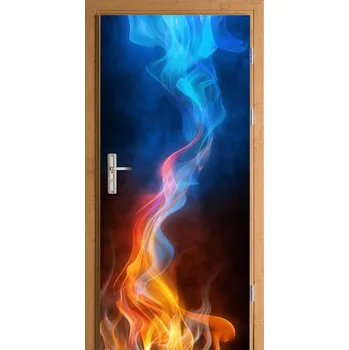 Fototapeta Samolepka na dveře Led a Oheň – modrý a červený dým