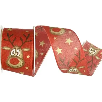 Stuha Stuha vánoční RED NOSE RUDI RED červená 40mm x 2m (13,-Kč/m) (Stuha vánoční, bavlněná, potisk, s drátkem v lemu)