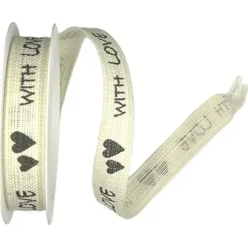 Stuha Stuha bavlněná s potiskem WITH LOVE krémová 15mm x 2m (10,-Kč/m) (Dekorační látková stuha, bavlněná, smetanová, jednostranný potisk)