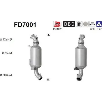 Filtr pevných částic Filtr sazových částic, výfukový systém AS FD7001