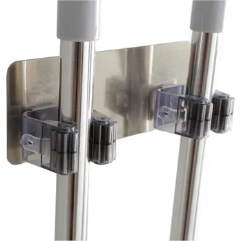 Věšák Dvojitý držák na mop, organizér do kuchyně a koupelny, SILNÝ, BEZ VRTÁNÍ, černý