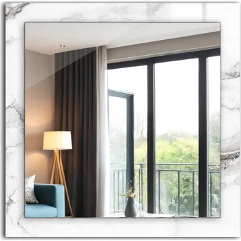 Zrcadlo Čtvercové nástěnné zrcadlo s potiskem motivu Bílý mramorový vzor 60x60