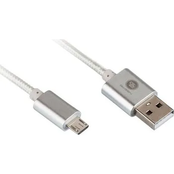 Datový kabel Kabel USB A/microUSB B 1 m, oplétaný, metal, propojovací STŘÍBRNÝ (GOGMICUSB100MM05)