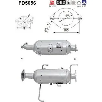 Filtr pevných částic Filtr sazových částic, výfukový systém AS FD5056