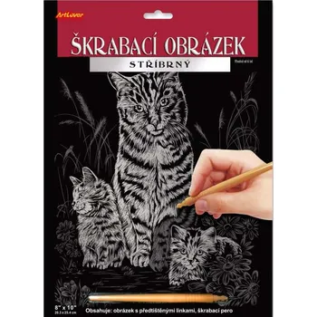 omalovánky Škrábací obrázek stříbrný Kočičí rodinka