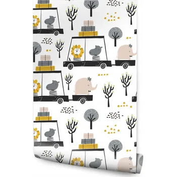 Fototapeta Tapeta do pokoje pro kluka se zvířátky, vozidly a přírodou