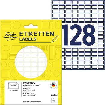 Samolepící etiketa Avery Zweckform 3306 Etikety na ruční popis 13x8 mm, 3712 ks, bílé