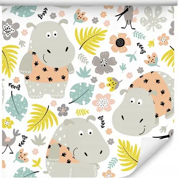 Fototapeta Tapeta pro DĚTI Zvířata Hroch Listy Dekor