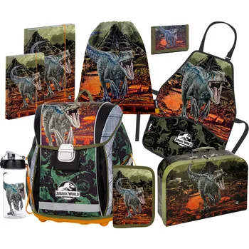 Set školních potřeb Školní aktovka ve velkém setu Oxybag PREMIUM LIGHT Jurassic World 2025 – 9dílný