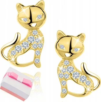 Náušnice ZLATÉ NÁUŠNICE KOČKY SRDÍČKA PRO DÍVKU STŘÍBRO 925