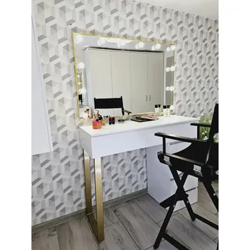 Toaletní stolek Toaletní stolek KARO 120 GOLD - Hollywood pro Make-up a Vizáž ve Zlatém Rámu