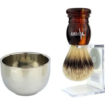 Štětka na holení Štětka na holení z jezevce, stojan, miska na mýdlo, kovová