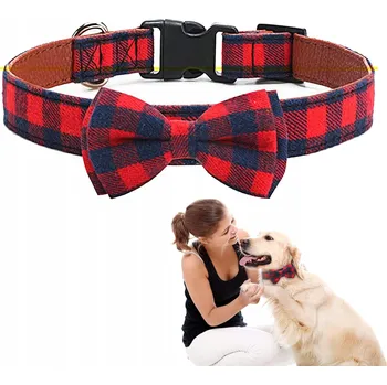 Obojek pro psa Látkový kožený obojek s motýlkem pro psa, červený odstín, velikost L